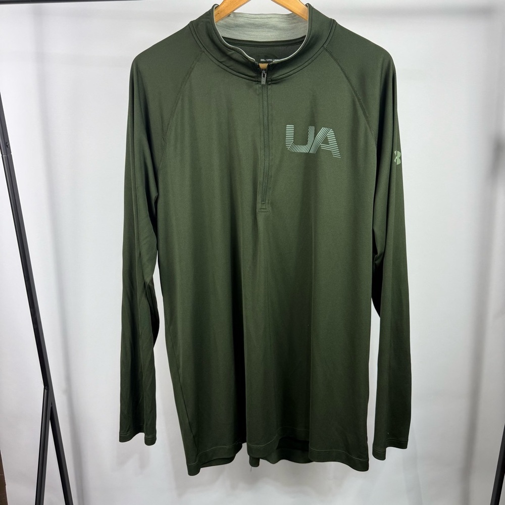 Under Armour Men's Olive Loose Fit Heatgear Half Zip Long sleeve Shirt Sz 2XL - Picture 2 of 6